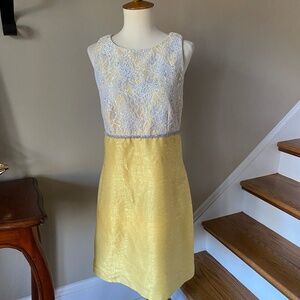 Anthropologie Vintage Erin Featherstone  Satin Lace Yellow Shift Dress 6